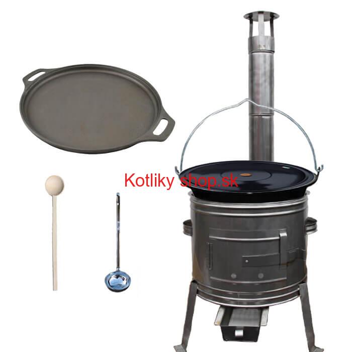 Smaltovaný kotlík 20 L + Liatinová panvica 43 cm + nerezová kotlina 42 cm TOPLUX