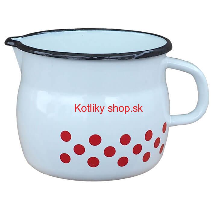 Smaltovaný hrnček s výlevkou 1 L baňatý - bodkovaný