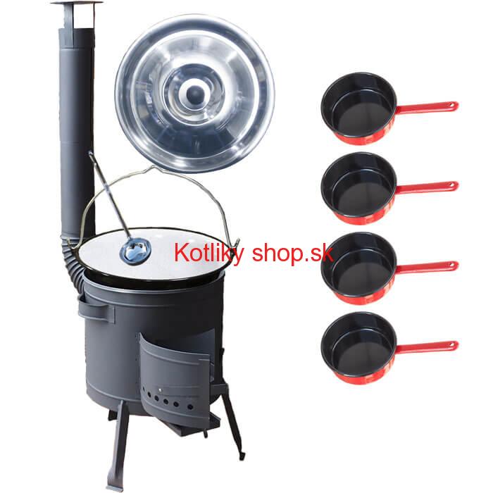 Smaltovaný kotlík 16 L + smaltované rajnice 4 ks + nízka žiaruvzdorná kotlina 39 cm PLUS 600