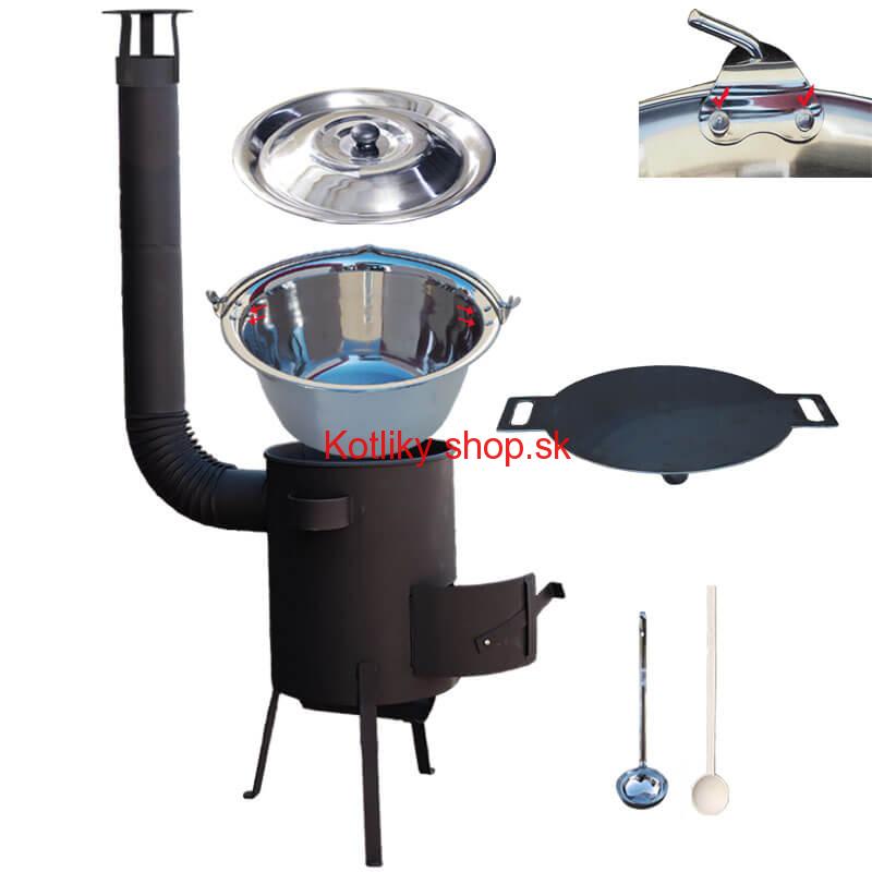 Nerezový kotlík 22 L (0,8 mm) INOX + železná panvica 44 cm UNI + kotlina 42 cm PLUS 600 4 MM