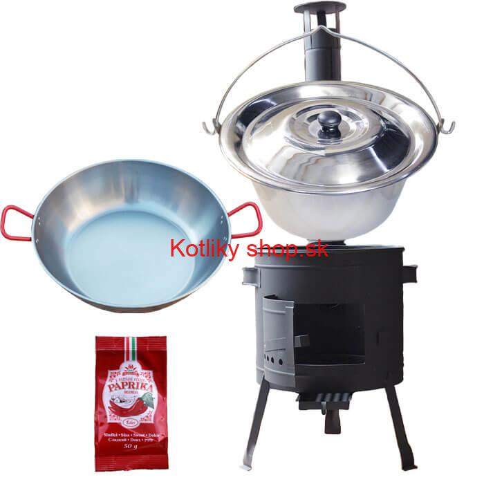 Nerezový kotlík 22 L (0,8 mm) INOX + Panvica PAELLA (WOK) 45 cm + sladká paprika 50 g + nízka kotlina 42 PLUS 600