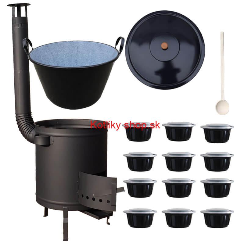 Smaltovaný kotol 60 L + hrubostenná kotlina 53 cm (1,5 mm) STRONG PLUS 600 + misky 12 ks
