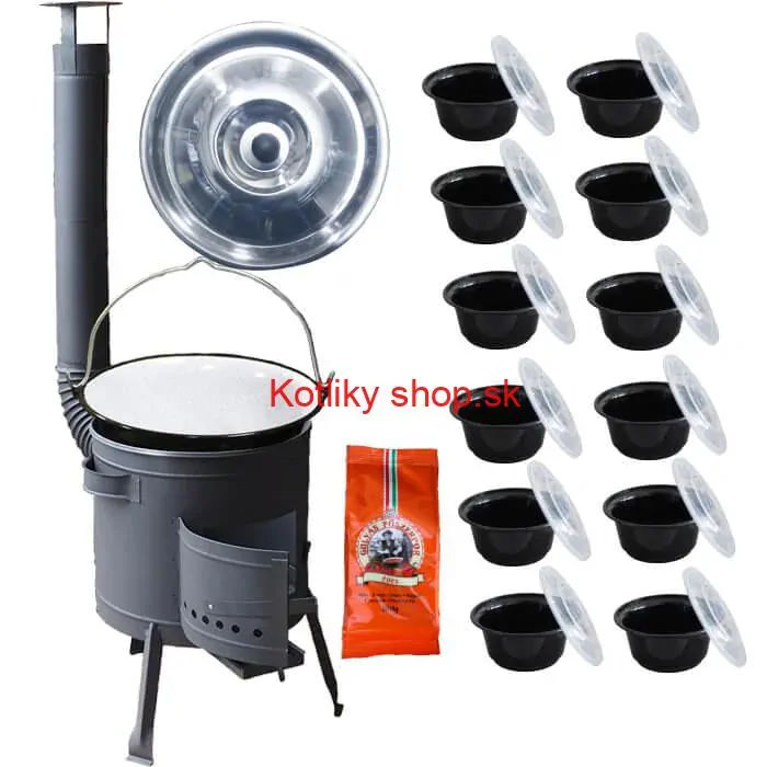 Smaltovaný kotlík 25 L (1,2 mm) + hrubostenná (1,5 mm) žiaruvzdorná kotlina BALKY STRONG 42 PLUS 600 + misky 12 ks + paprikové korenie na guláš 100 g