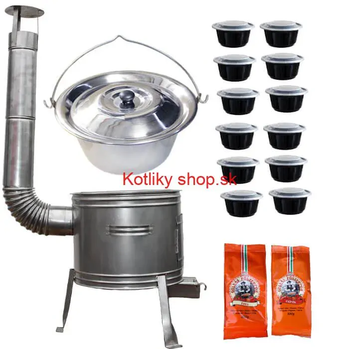 Nerezový kotlík 22 L (0,8 mm) INOX + nerezová kotlina 42 cm TOPLUX + misky 12 ks + 2 x korenie na guláš 100 g