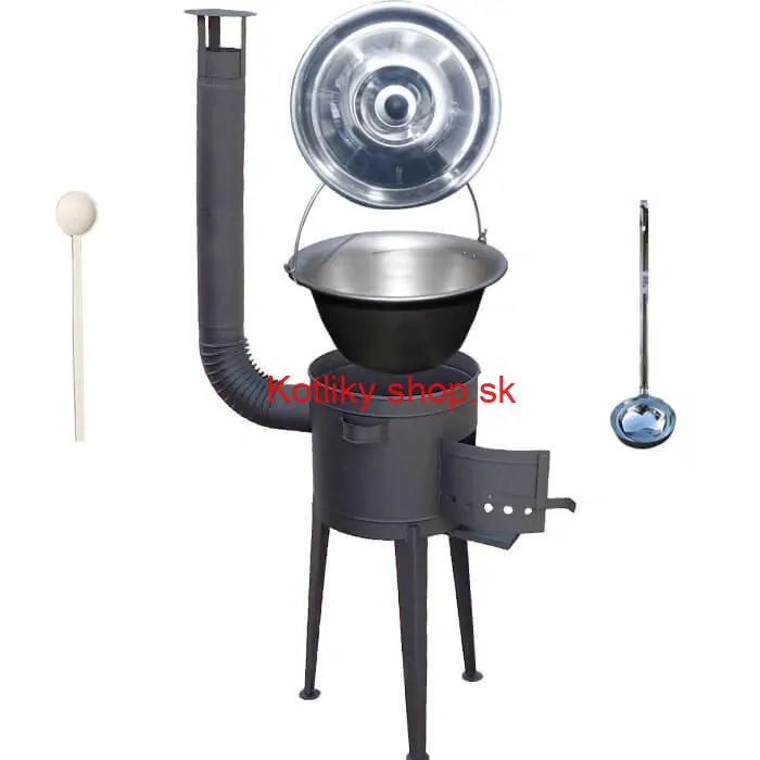 Nerezový kotlík 20 L (1,5 mm) + vysoká žiaruvzdorná kotlina (1,5 mm) HODO 42 cm PLUS 600 + vareška + naberačka