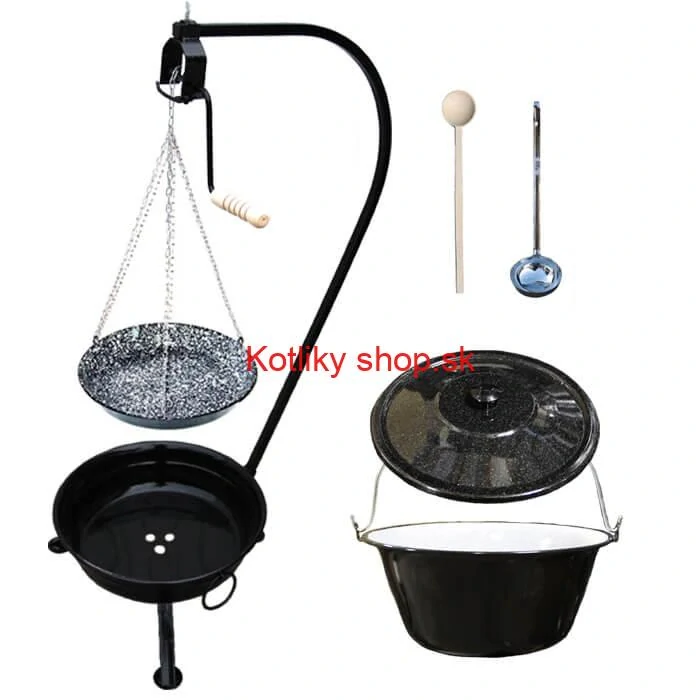 Smaltovaný kotlík 13 L (1,2 mm) + smaltovaná panvica + prenosné ohnisko