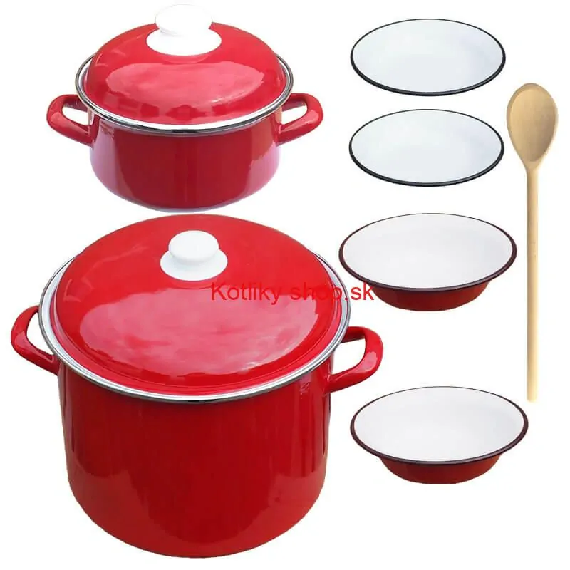 Smaltovaný hrniec s pokrievkou 5,2 l + smaltovaný kastról s pokrievkou 3 L + taniere Classic