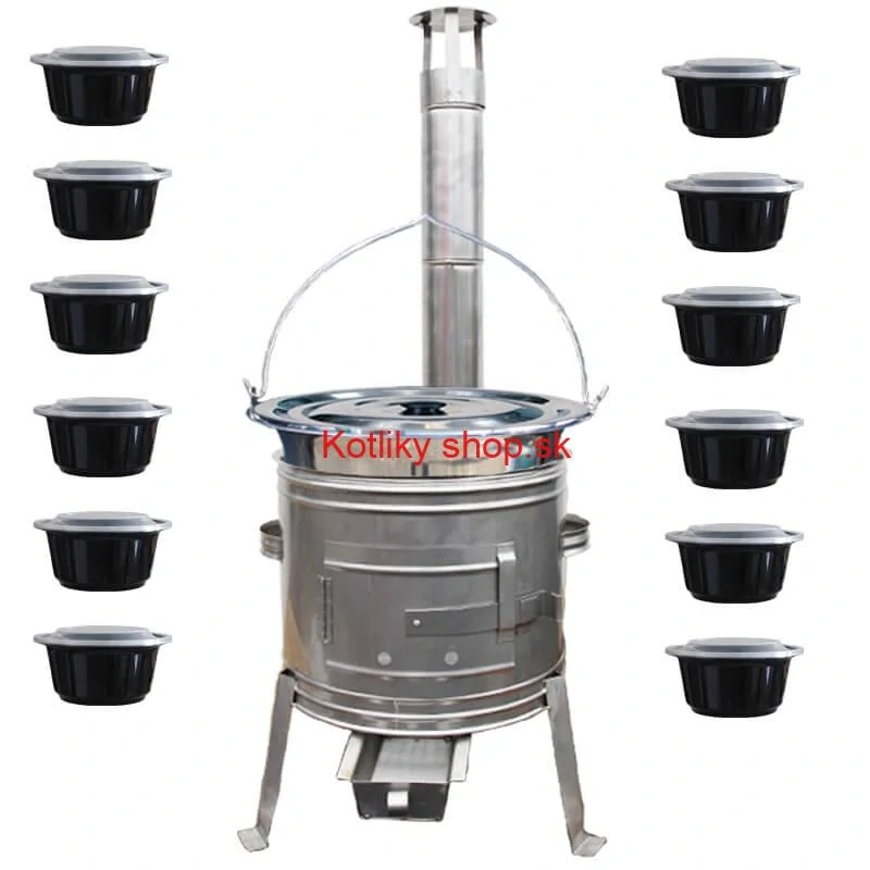 Nerezový kotlík 22 L (0,8 mm) INOX + Nerezová kotlina 42 INOX + misky 12 ks