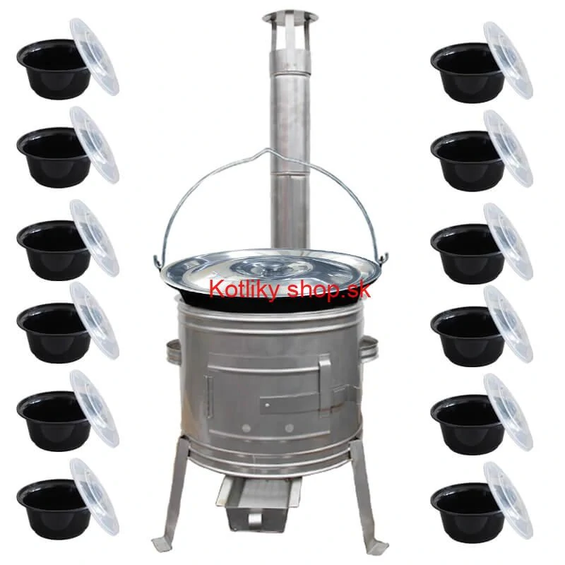 Smaltovaný kotlík 25 L + Nerezová kotlina 42 INOX + misky 12 ks