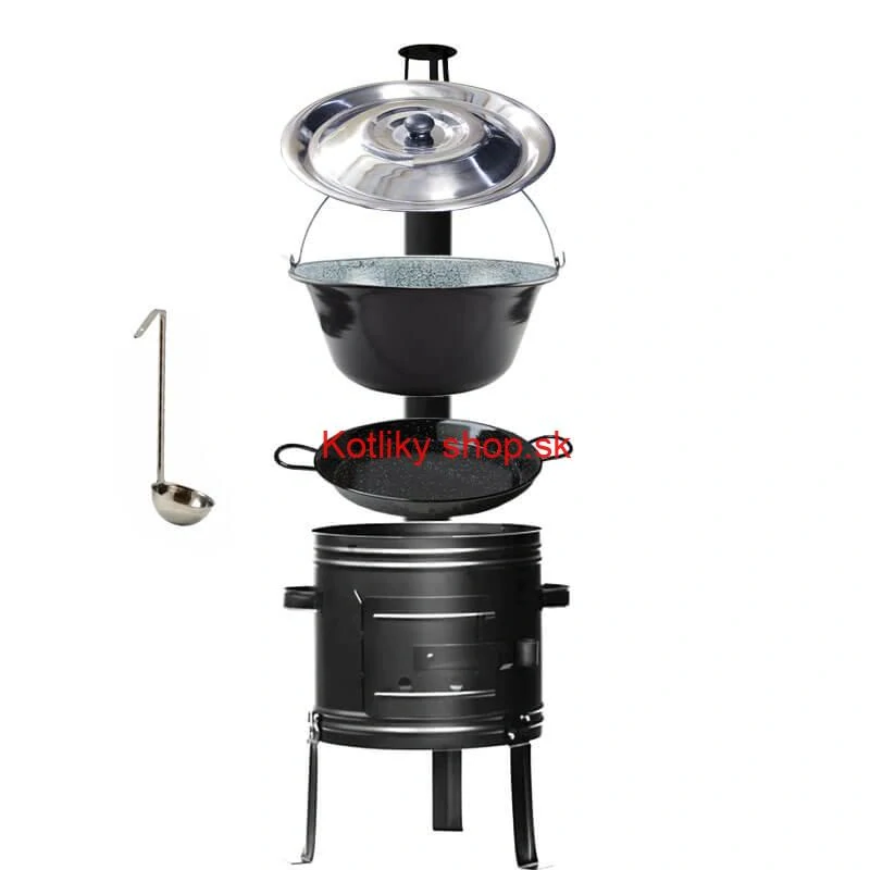 Smaltovaný kotlík 22 L + kovová kotlina + smaltovaná panvica 46 cm Paella