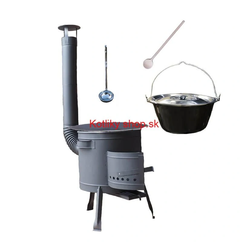 Smaltovaný kotlík 25 L + liatinová panvica 45 cm + nízka žiaruvzdorná kotlina 42 cm PLUS 600