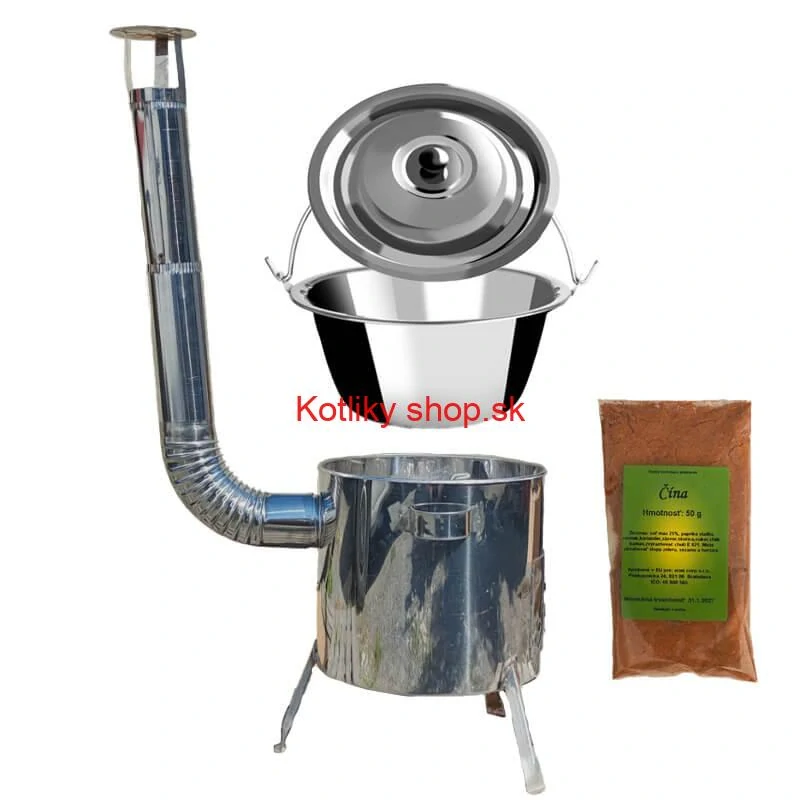 Nerezový kotlík 10 L (0,8 mm) + nerezová kotlina 31 INOX LUSTRO + Wok + korenie 50 g