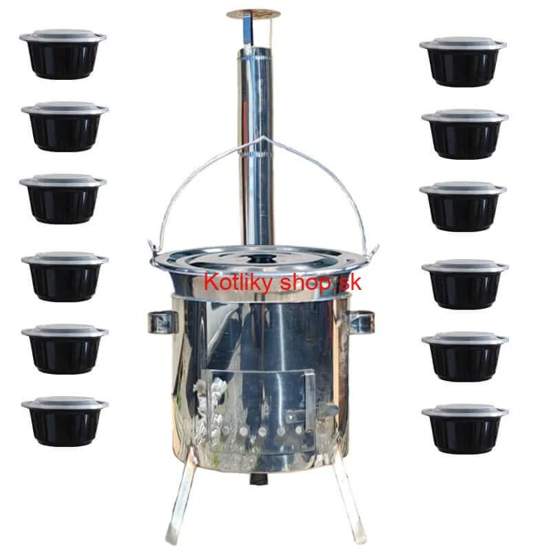 Nerezový kotlík 15 L (1,2 mm) INOX + Nerezová kotlina 36 INOX LUSTRO + misky 12 ks