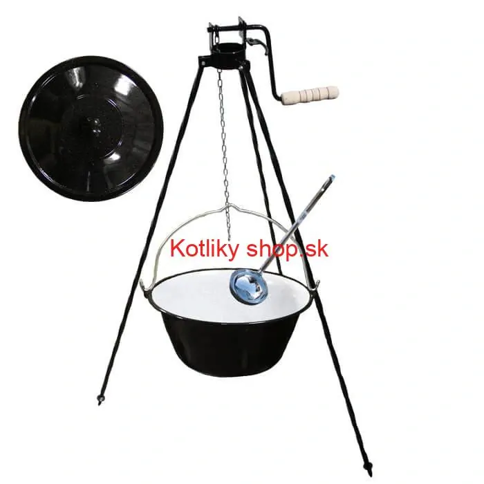 Smaltovaný kotlík 10 L + pokrievka + stojan s kladkou VAR