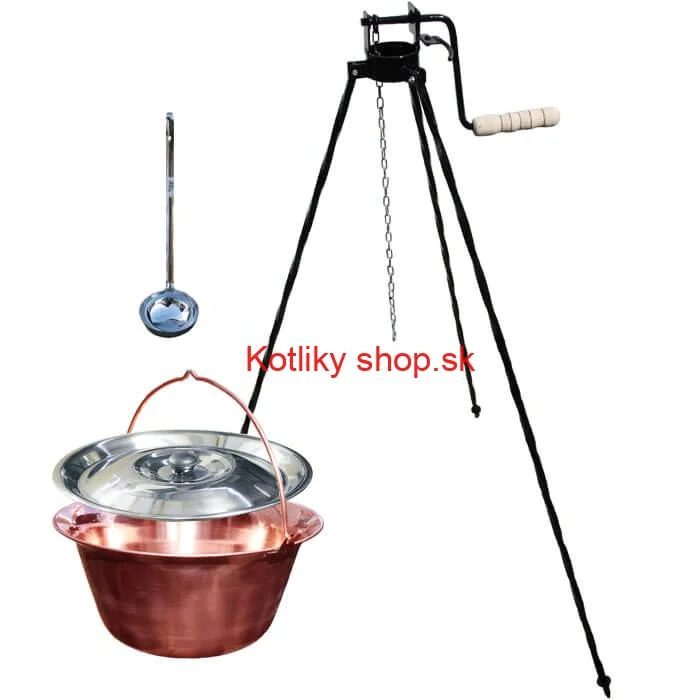 Medený kotlík 14 L (1,2 mm) + pokrievka + stojan s kladkou VAR