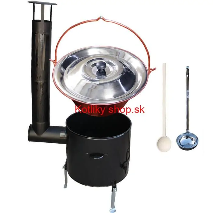 Medený kotlik 30 L (1,2 mm) + smaltovaná kotlina 45 cm + vareška a naberačka Easy party