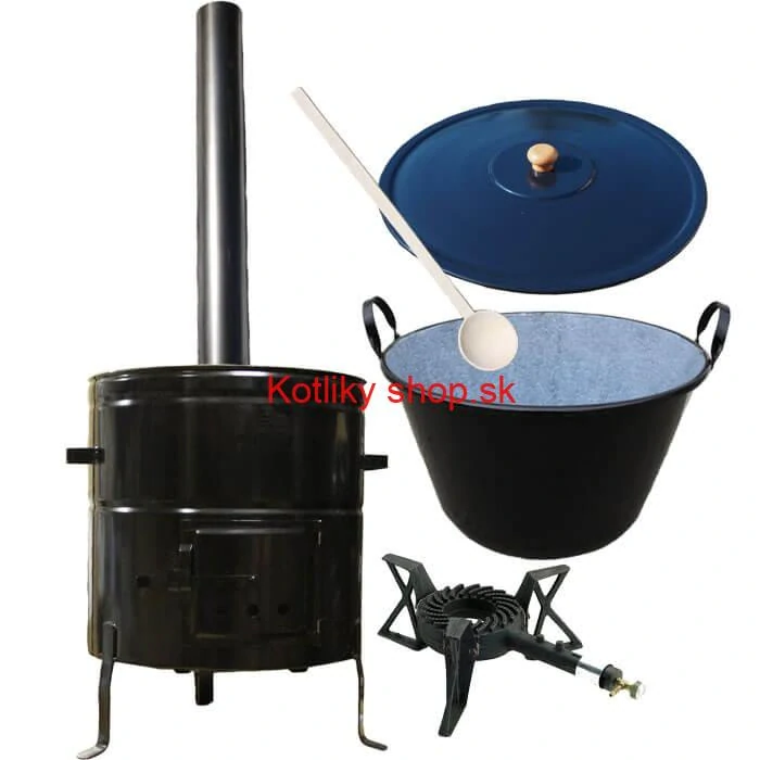 Zabíjačkový smaltovaný kotol 70 L + kovová kotlina 56 cm + horák 7 kW + dymovod