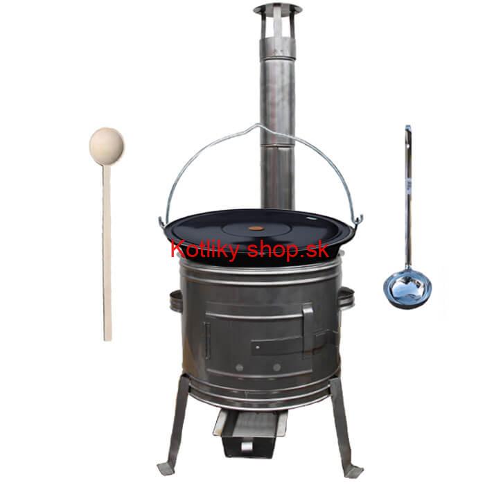 Smaltovaný kotlík 25 L (1,2 mm) + nerezová kotlina 42 cm + vareška a naberačka TOPLUX