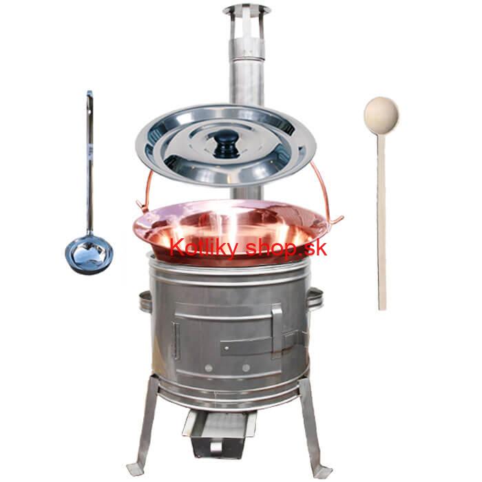 Medený kotlík 10 L (1,2 mm) + nerezová kotlina 31 cm + vareška a naberačka TOPLUX