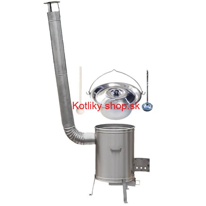 Antikorový kotlík 14 L (0,8 mm) + nerezová kotlina 36 cm + vareška a naberačka LUX