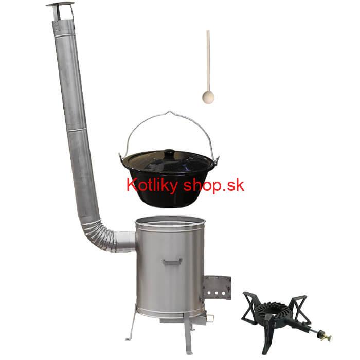 Smaltovaný kotlík 13 L (1,2 mm) + nerezová kotlina 36 cm + liatinový horák 7 kW, vareška LUX