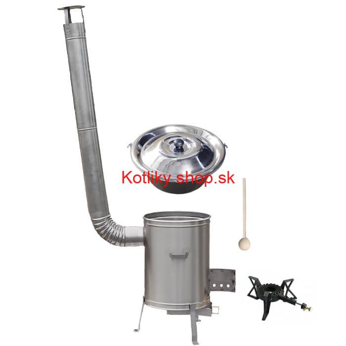 Nerezový kotlík 15 L (1,5 mm) + nerezová kotlina 36 cm + liatinový horák 7 kW, vareška LUX