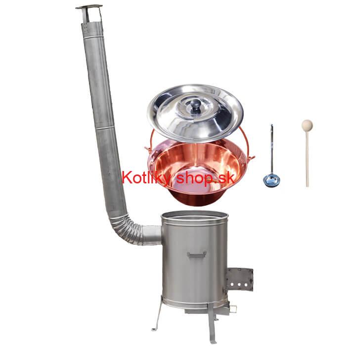 Medený kotlík 20 L (1,2 mm) + nerezová kotlina 42 cm + vareška a naberačka LUX