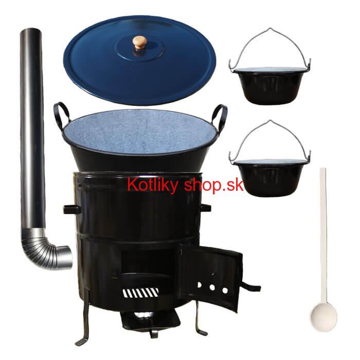 Zabíjačkový smaltovaný kotol 60 L + kovová kotlina 53 cm + 2 servírovacie kotlíky