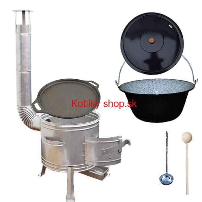 Smaltovaný kotlík 20 L + Liatinová panvica 43 cm + nerezová kotlina 42 cm TOPLUX