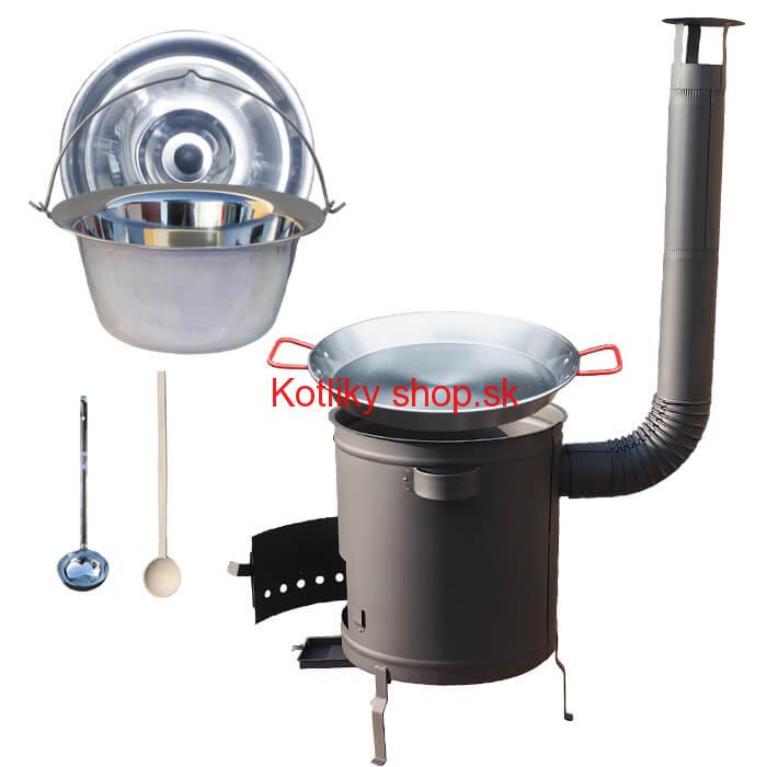 Nerezový kotlík 14 L (0,8 mm) + Paella panvica 38 cm + hrubostenná (1,5 mm) žiaruvzdorná kotlina (1,5 mm) 36 PLUS 600