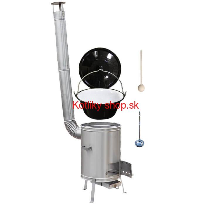 Smaltovaný kotlík 25 L (1,2 mm) + nerezová kotlina 42 cm LUX  + vareška a naberačka