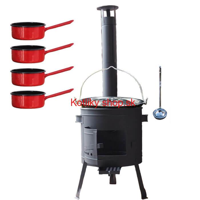 Smaltovaný kotlík 30 L + smaltované rajnice 4 ks + nízka žiaruvzdorná kotlina 45 cm PLUS 600