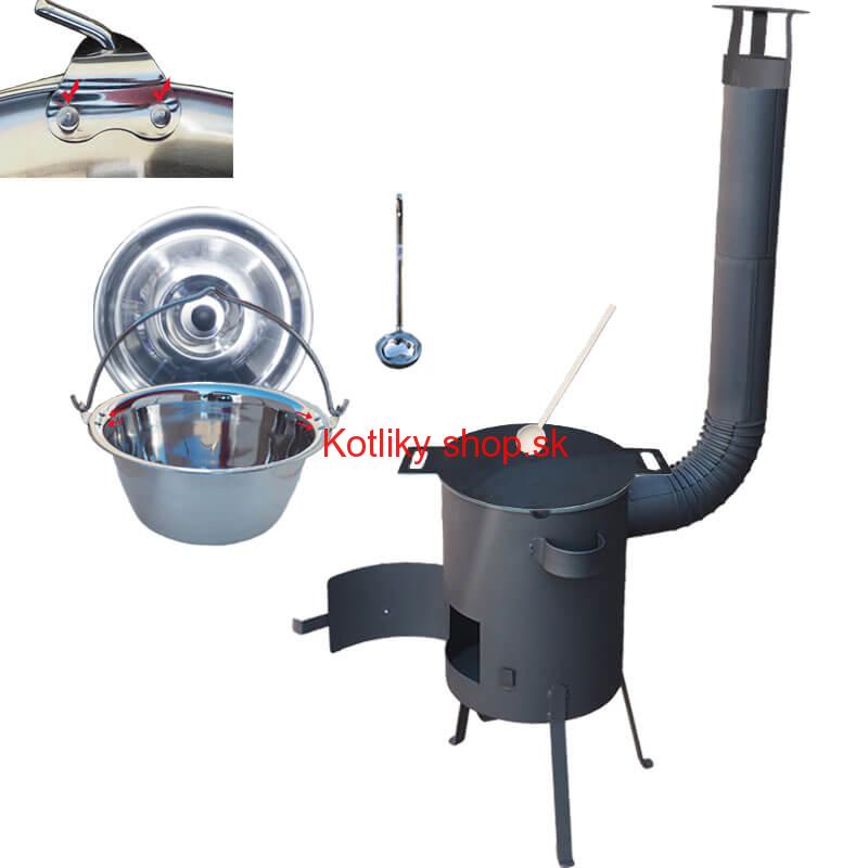 Nerezový kotlík 22 L (0,8 mm) INOX + železná panvica 44 cm UNI + kotlina 42 cm PLUS 600 4 MM