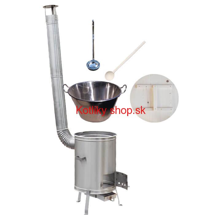 Zabíjačkový nerezový kotol 100 L + nerezová kotlina 60 cm + vareška a naberačka