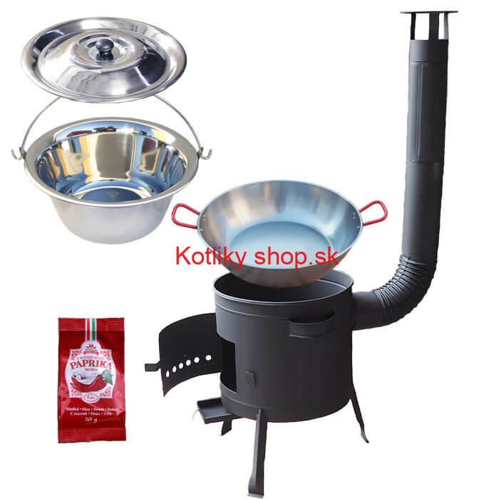 Nerezový kotlík 22 L (0,8 mm) INOX + Panvica PAELLA (WOK) 45 cm + sladká paprika 50 g + nízka kotlina 42 PLUS 600