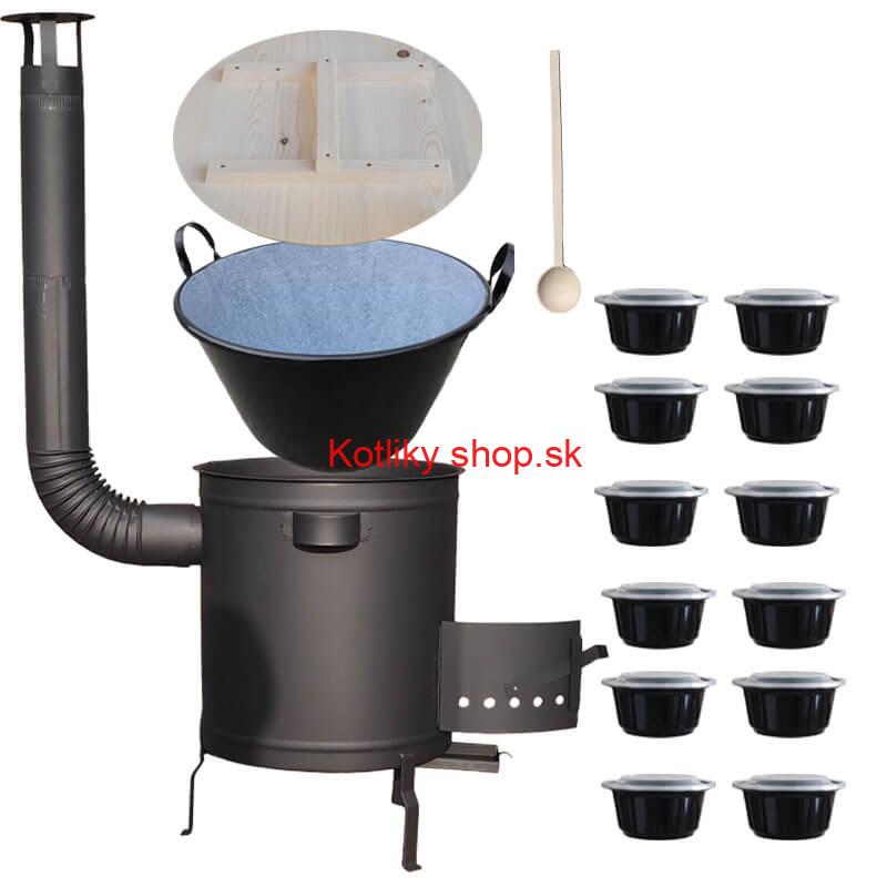 Smaltovaný kotol 100 L + hrubostenná kotlina 60 cm (1,5 mm) STRONG PLUS 600 + misky 12 ks