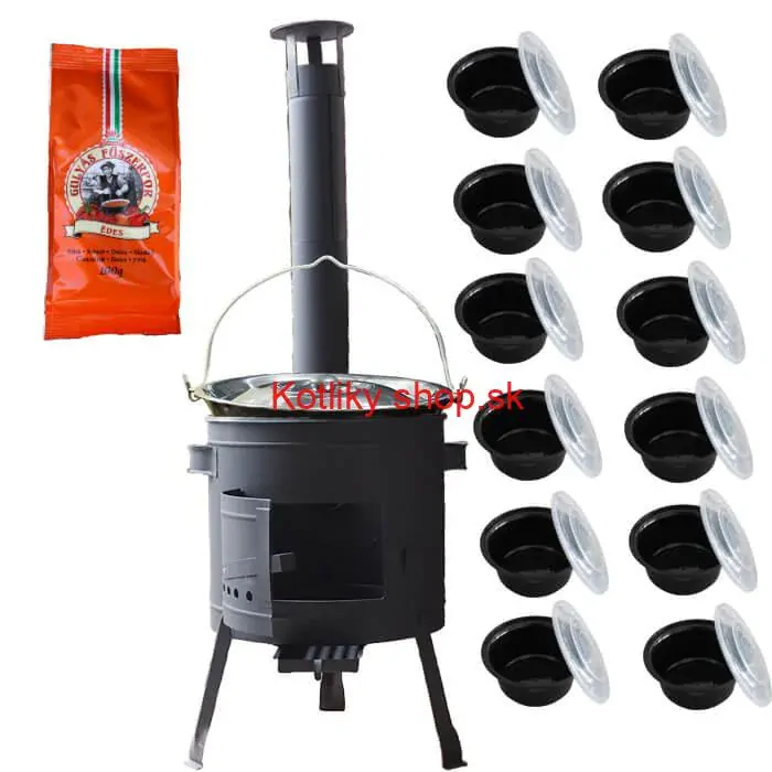 Smaltovaný kotlík 25 L (1,2 mm) + hrubostenná (1,5 mm) žiaruvzdorná kotlina BALKY STRONG 42 PLUS 600 + misky 12 ks + paprikové korenie na guláš 100 g