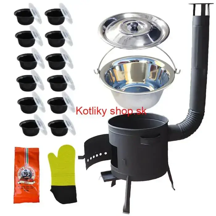 Nerezový kotlík 22 L (0,8 mm) + misky 12 ks + nízka žiaruvzdorná kotlina (0,8 mm) 42 PLUS 600
