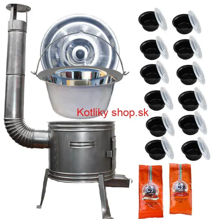 Nerezový kotlík 22 L (0,8 mm) INOX + nerezová kotlina 42 cm TOPLUX + misky 12 ks + 2 x korenie na guláš 100 g