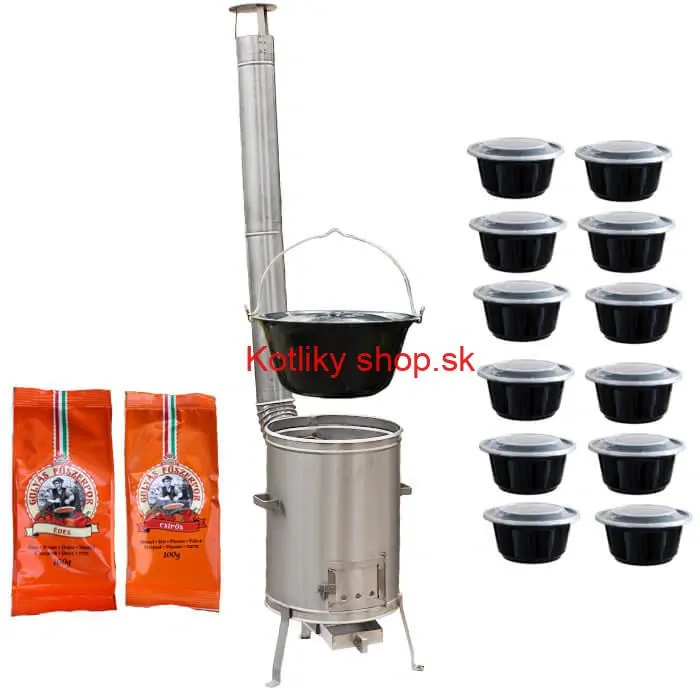 Smaltovaný kotlík 22 L (1,2 mm) + nerezová kotlina 42 cm LUX + misky 12 ks + 2 x korenie na guláš 100 g