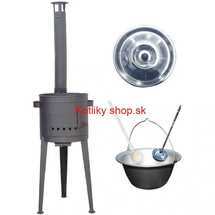 Nerezový kotlík 20 L (1,5 mm) + vysoká žiaruvzdorná kotlina (1,5 mm) HODO 42 cm PLUS 600 + vareška + naberačka