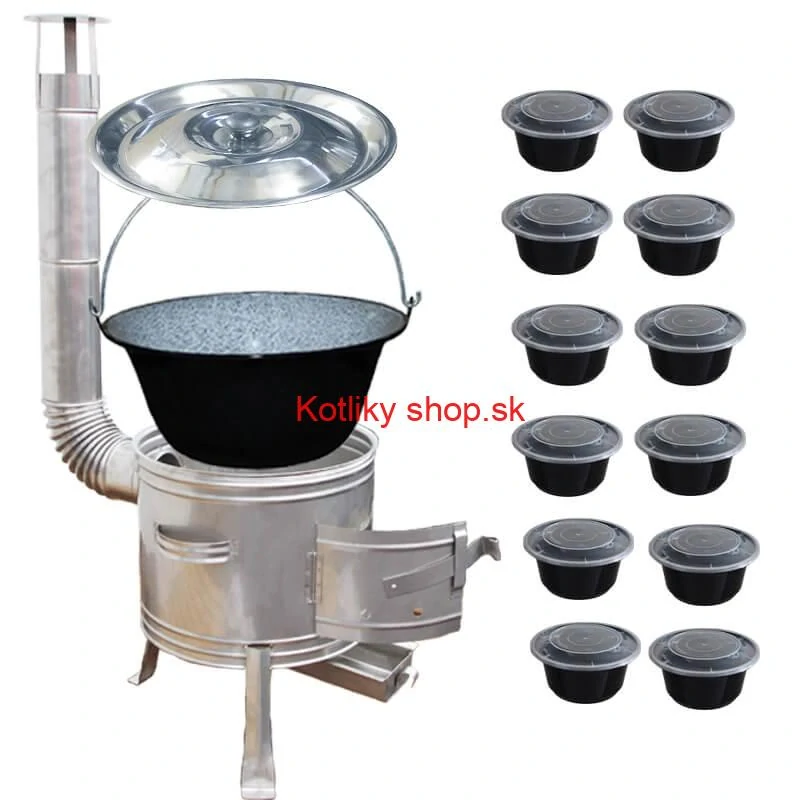 Smaltovaný kotlík 22 L + Nerezová kotlina 42 INOX + misky 12 ks