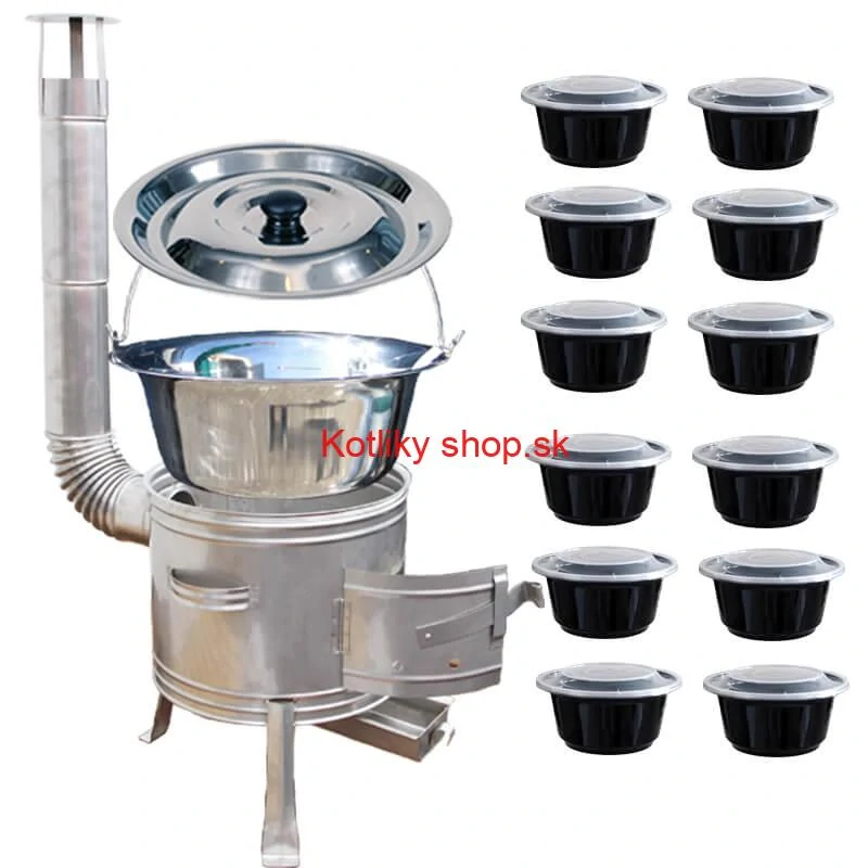 Nerezový kotlík 22 L (0,8 mm) INOX + Nerezová kotlina 42 INOX + misky 12 ks