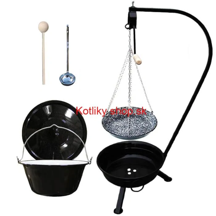 Smaltovaný kotlík 30 L (1,2 mm) + smaltovaná panvica + prenosné ohnisko