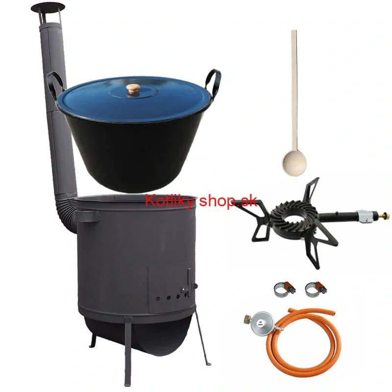 Smaltovaný kotol 60 L na zabíjačku + žiaruvzdorná kotlina 53 PLUS 600 4 MM + horák 7,5 kW + vareška