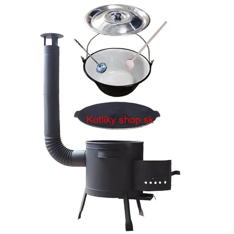 Smaltovaný kotlík 25 L + liatinová panvica 45 cm + nízka žiaruvzdorná kotlina 42 cm PLUS 600