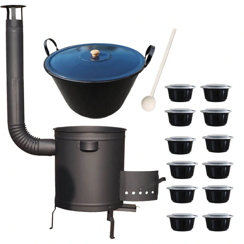 Smaltovaný kotol 60 L + hrubostenná kotlina 53 cm (2 mm) STRONG PLUS 600 + misky 12 ks