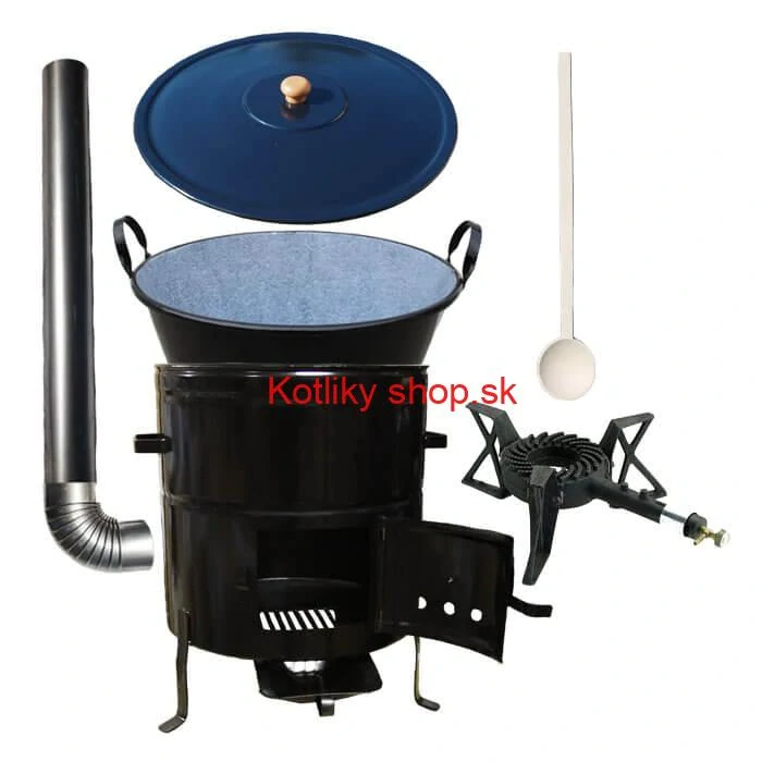 Zabíjačkový smaltovaný kotol 60 L + kovová kotlina 53 cm + horák 7 kW + dymovod