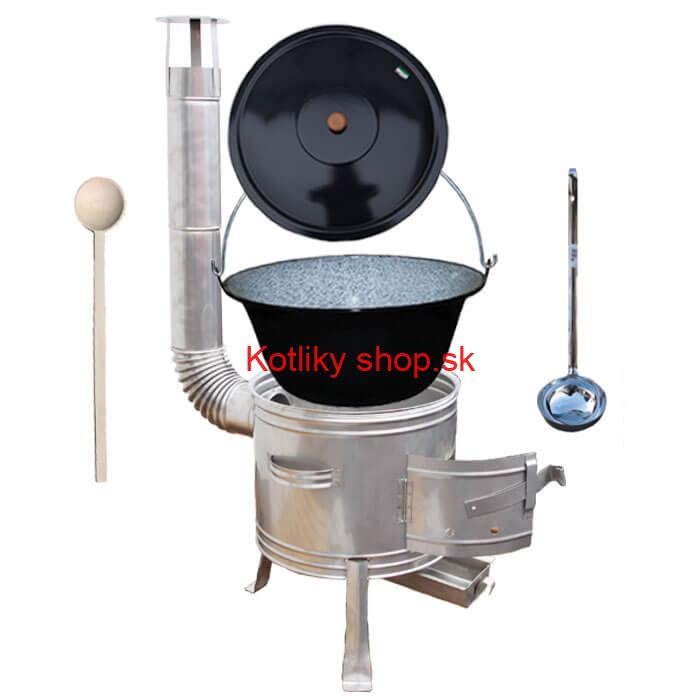 Smaltovaný kotlík 8 L (1,2 mm) + nerezová kotlina 31 cm + vareška a naberačka TOPLUX