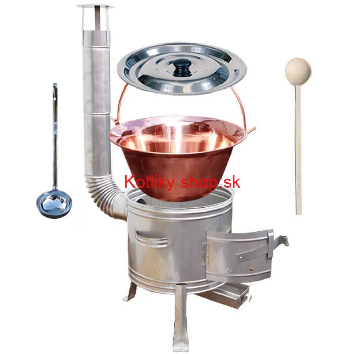 Medený kotlík 10 L (1,2 mm) + nerezová kotlina 31 cm + vareška a naberačka TOPLUX